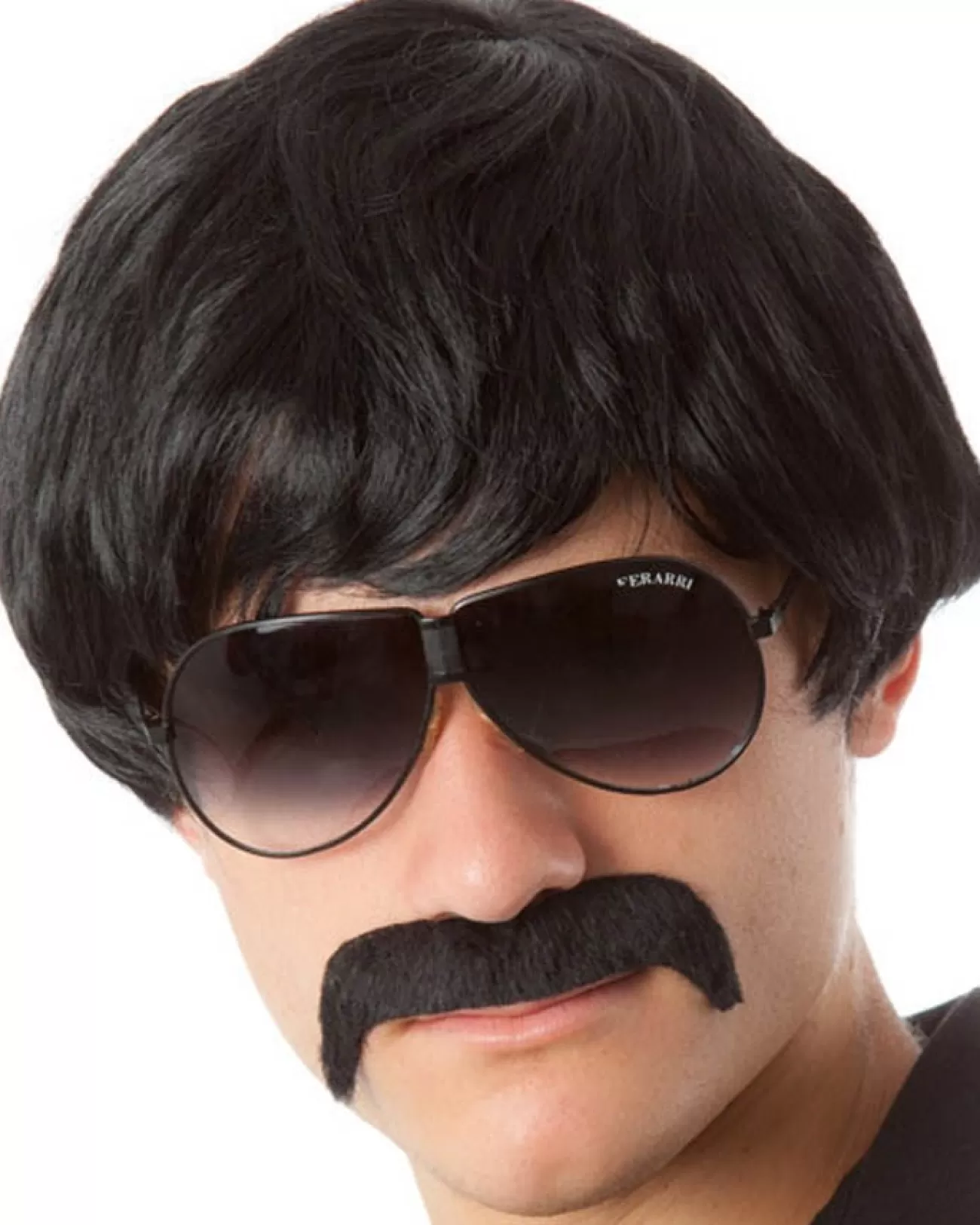 Allaura Wigs and Hair 70S Detective Black Wig And Moustache Set> Halloween Wigs