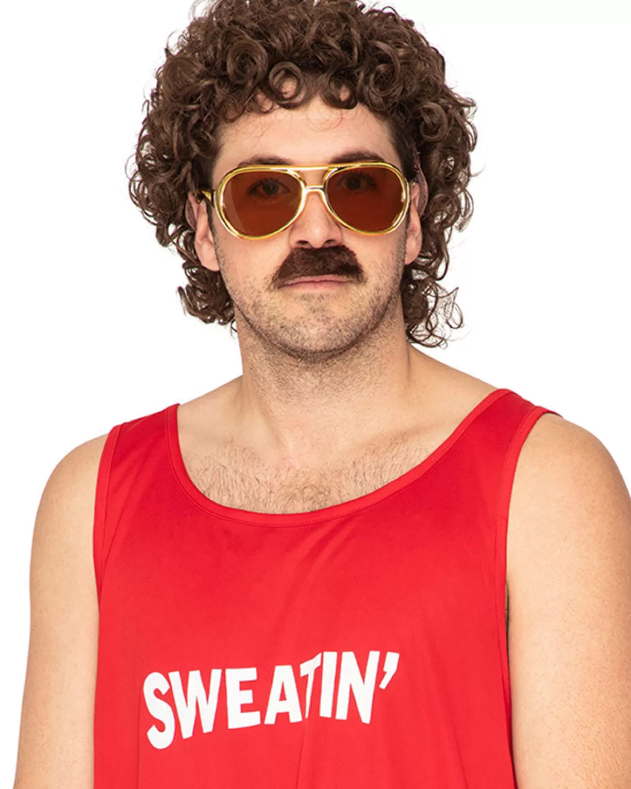 * 70S Stud Deluxe Perm Wig And Moustache> Halloween Wigs