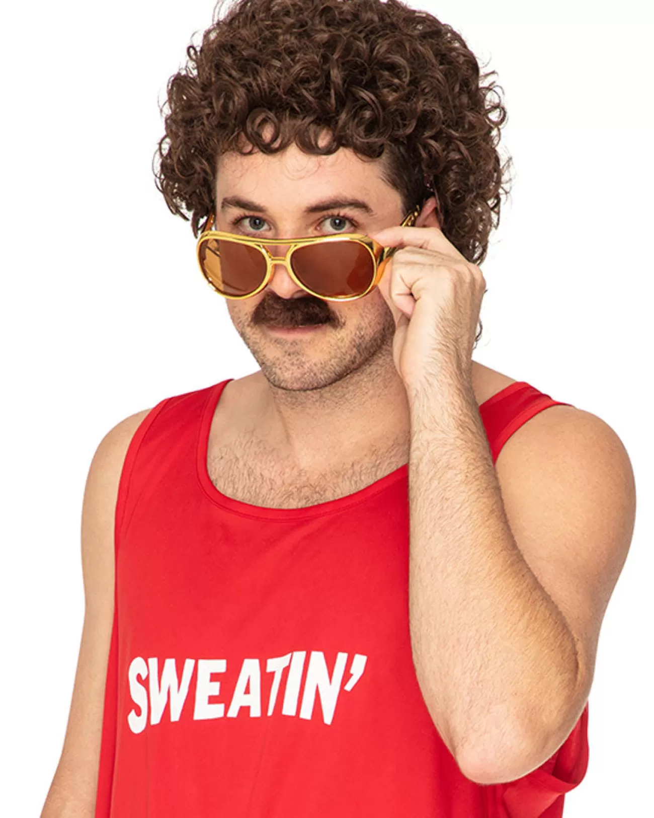 * 70S Stud Deluxe Perm Wig And Moustache> Halloween Wigs