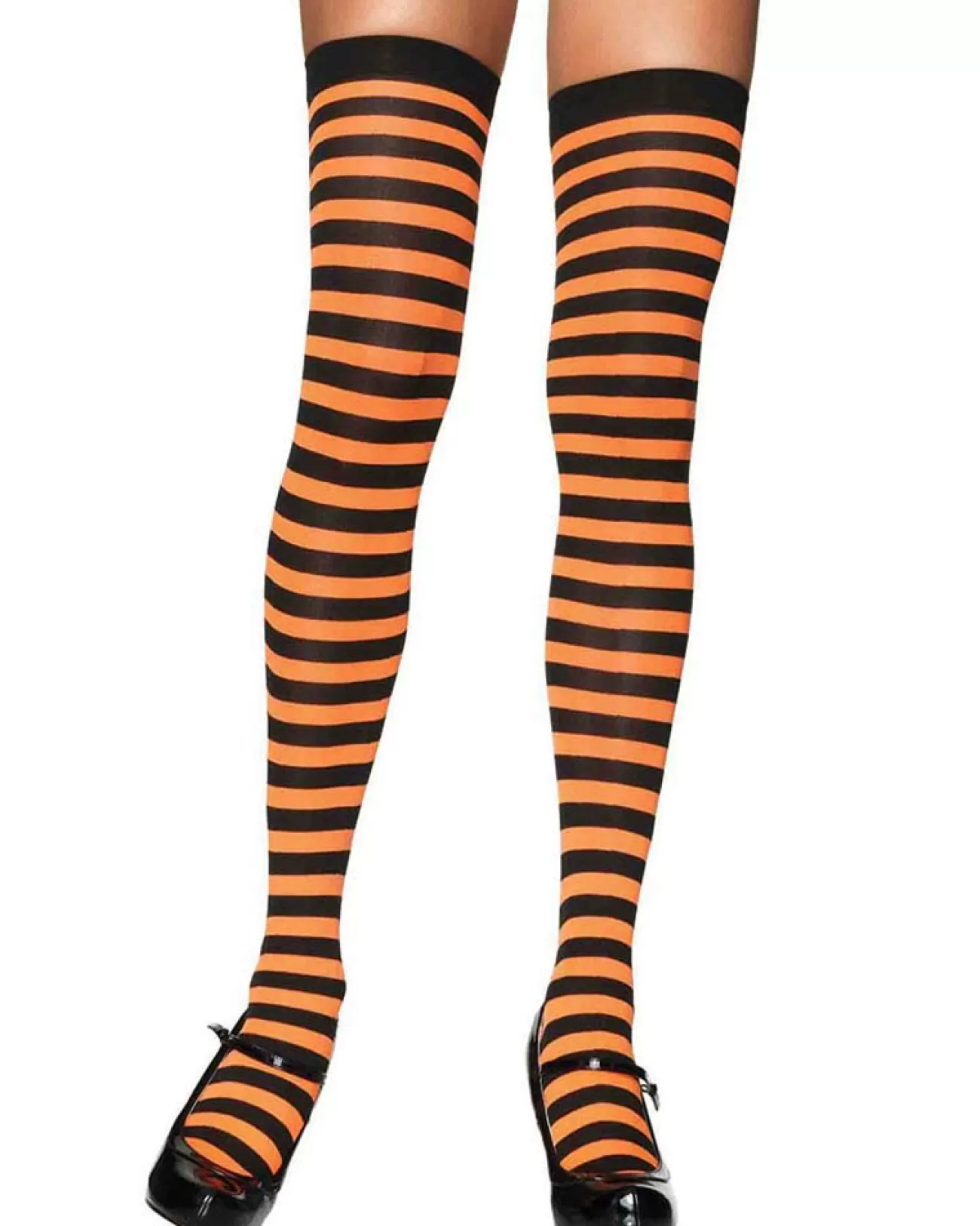 Leg Avenue Black And Orange Stripe Nylon Thigh High Tights> Halloween Accessories