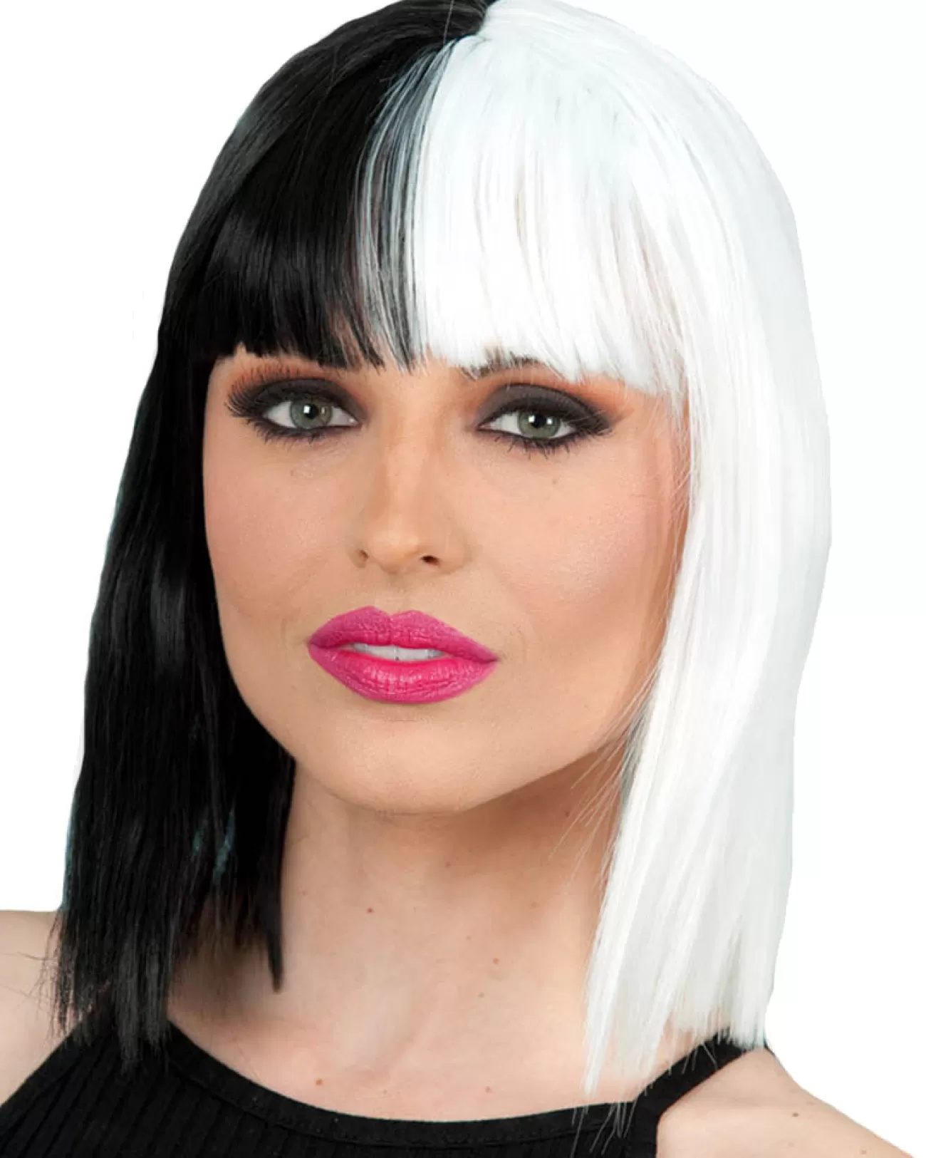 Allaura Wigs and Hair Black And White Bob Wig> Halloween Accessories