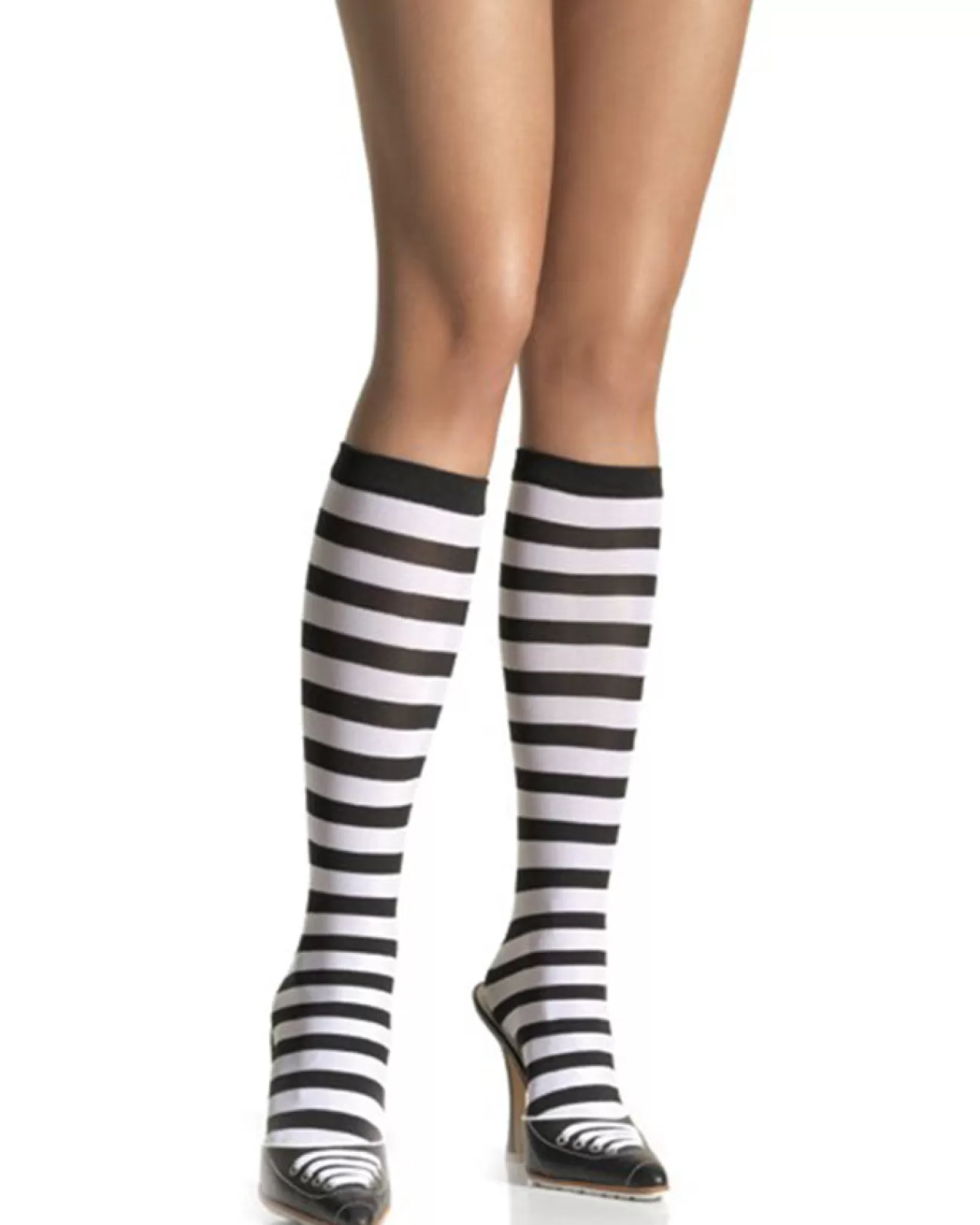 Leg Avenue Black And White Striped Knee High Socks> Broken Dolls