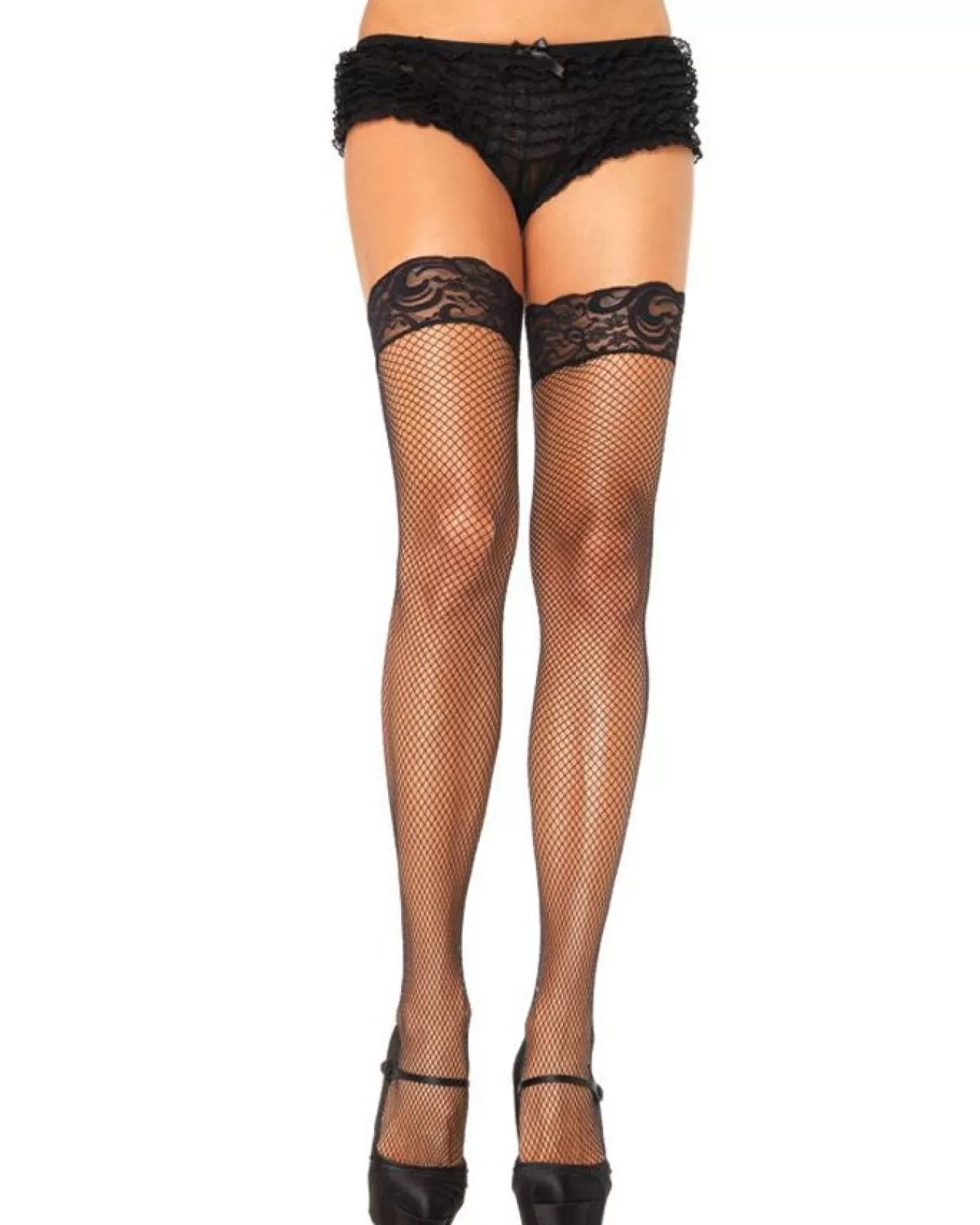 Leg Avenue Black Fishnet Lace Top Thigh High Stay Ups> Halloween Hosiery