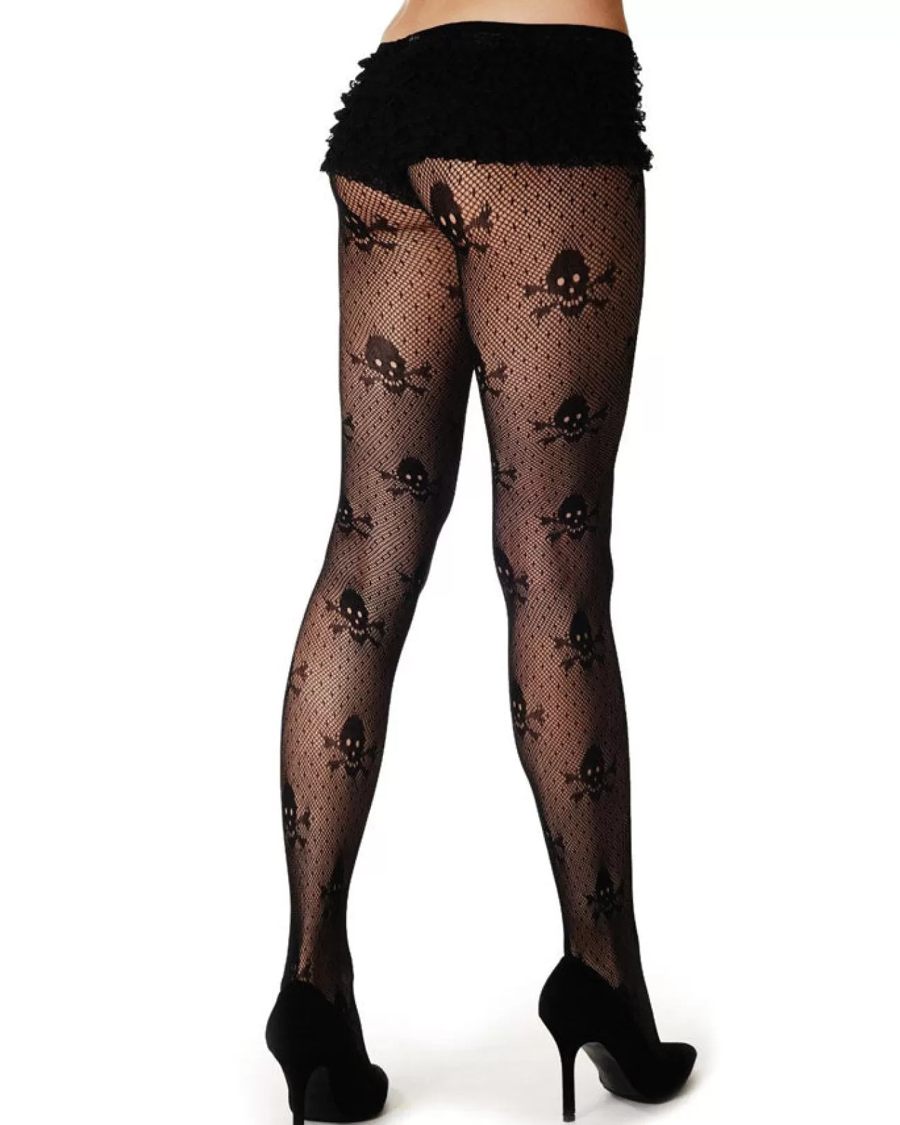 Leg Avenue Black Micro Net Stockings With Skull Print> Halloween Accessories