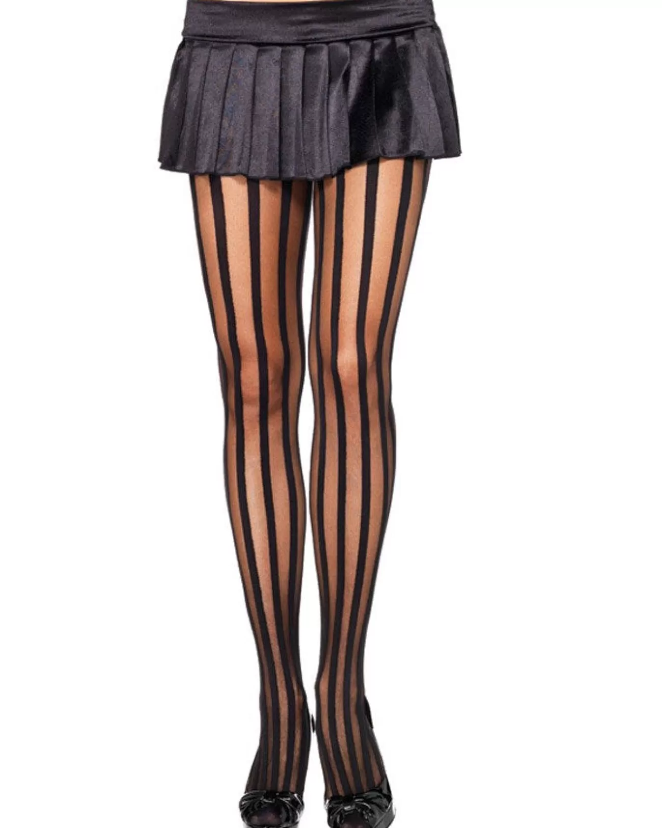 Leg Avenue Black Sheer Stockings With Opaque Vertical Stripes> Halloween Hosiery