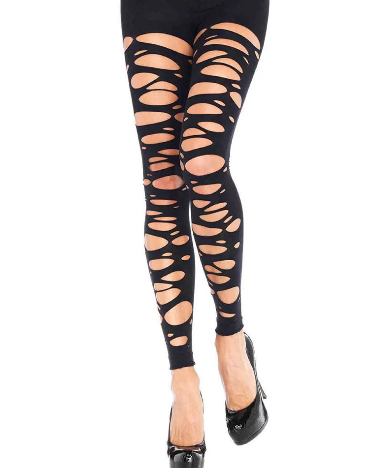 Leg Avenue Black Tattered Footless Tights> Halloween Accessories