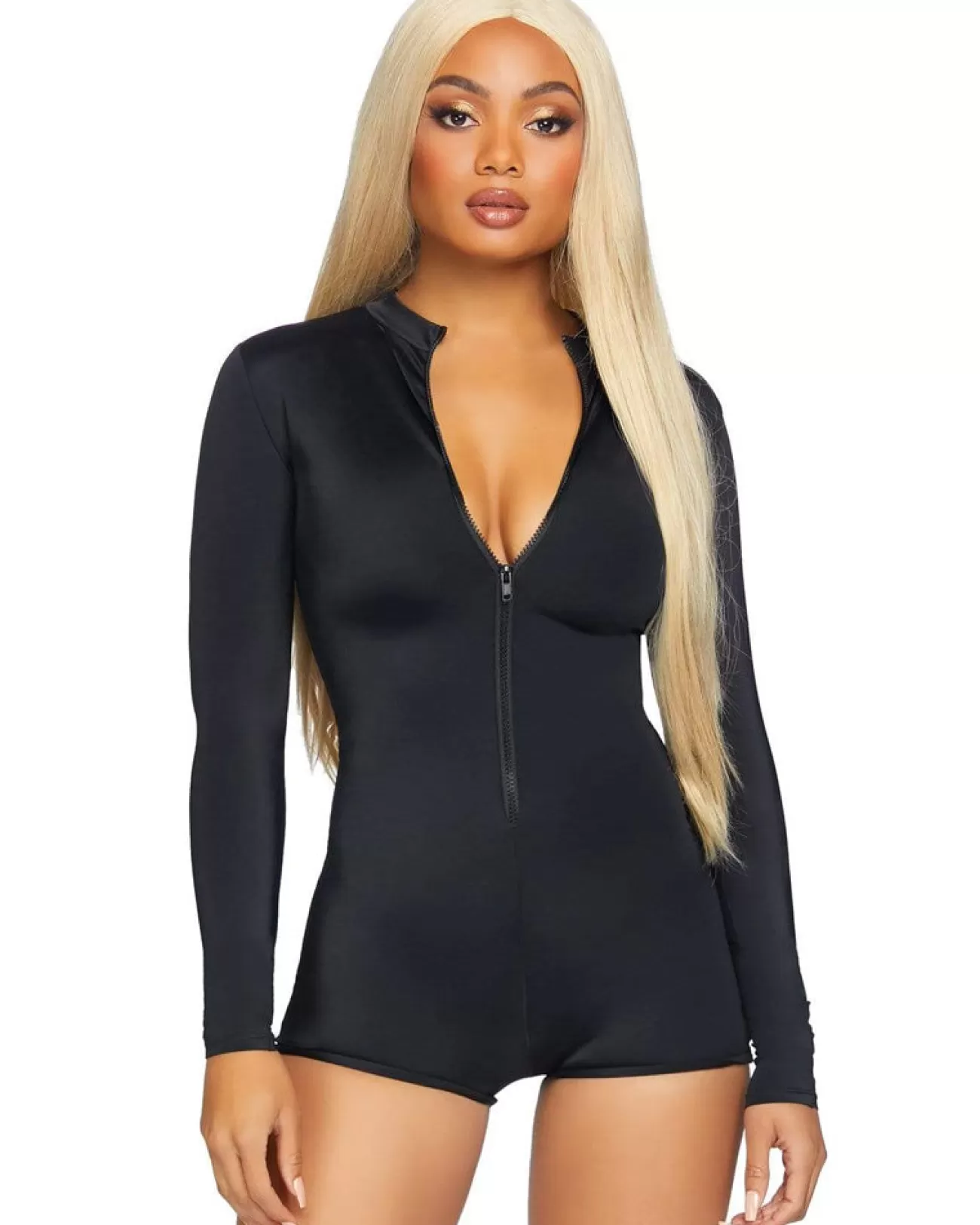 Leg Avenue Black Zipper Front Long Sleeved Romper> Saints &Amp; Sinners