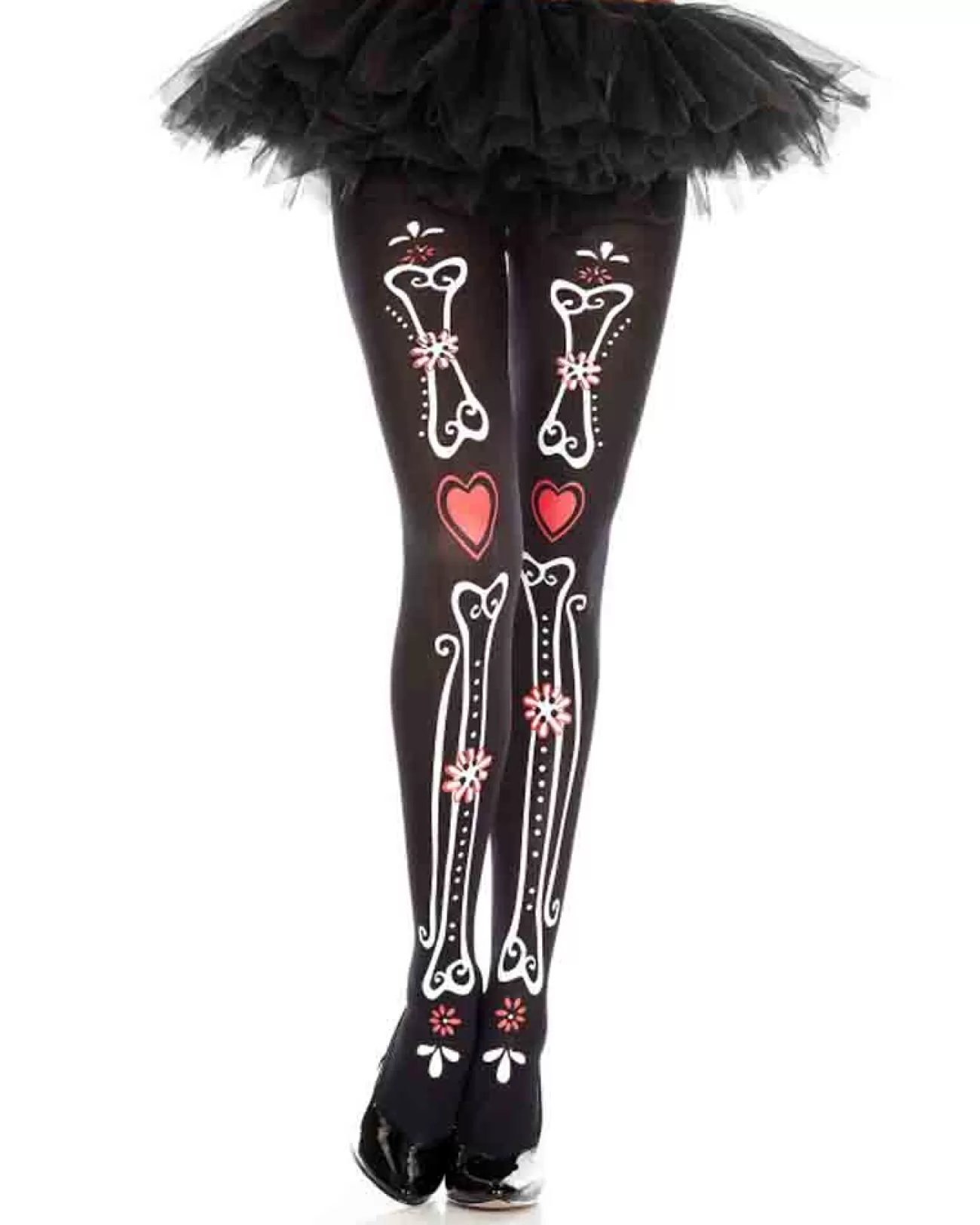 Music Legs Bone And Heart Print Pantyhose> Halloween Accessories