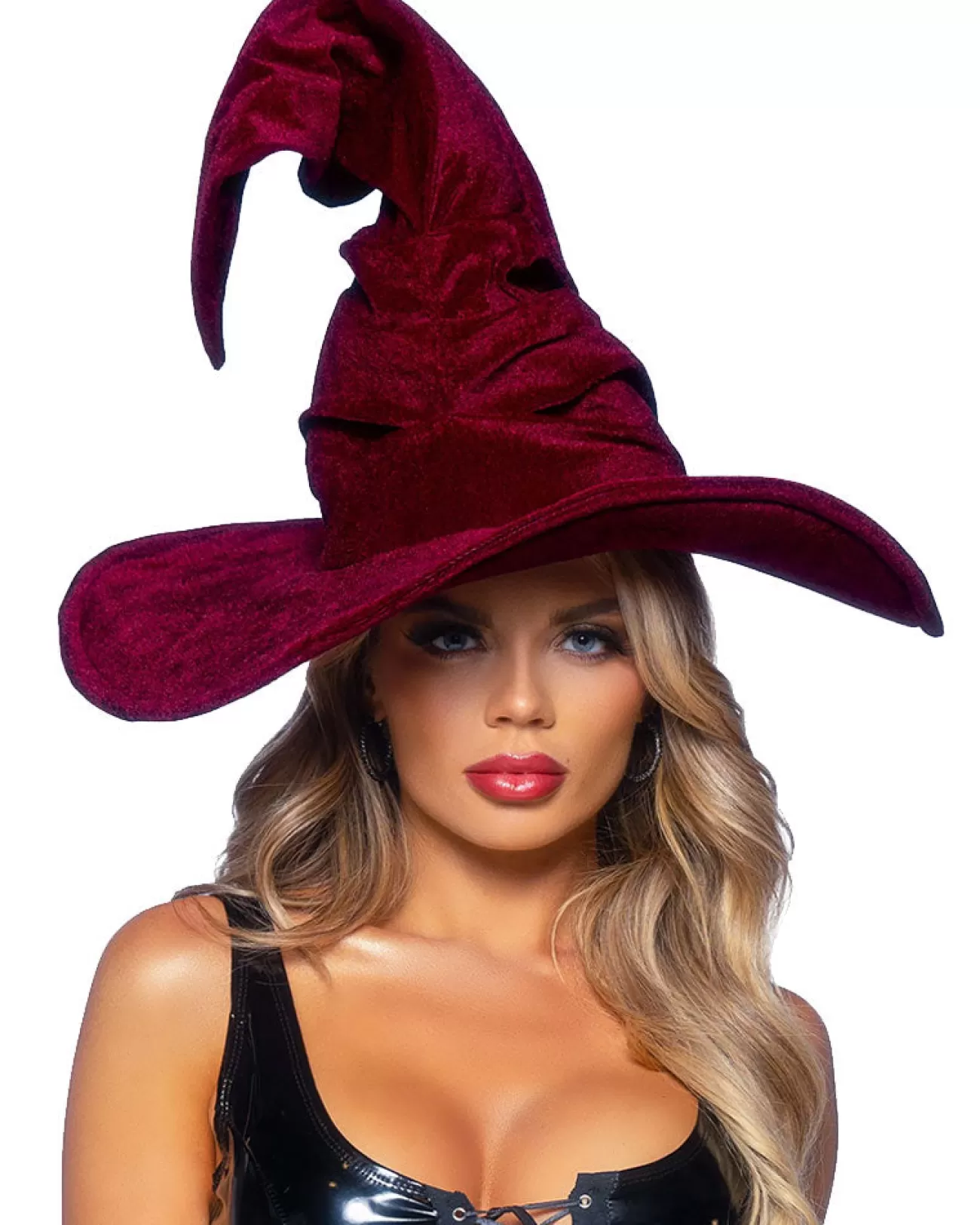 Leg Avenue Burgundy Velvet Ruched Witch Hat> Halloween Accessories