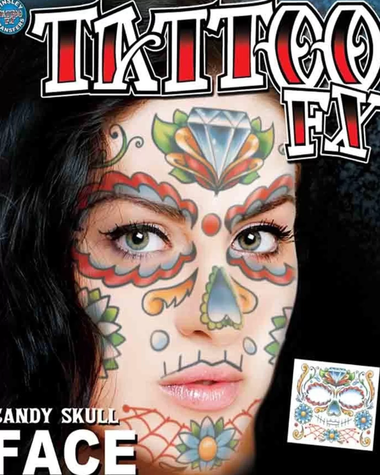 Tinsley Transfers Candy Skull Face Tattoo> Day Of The Dead