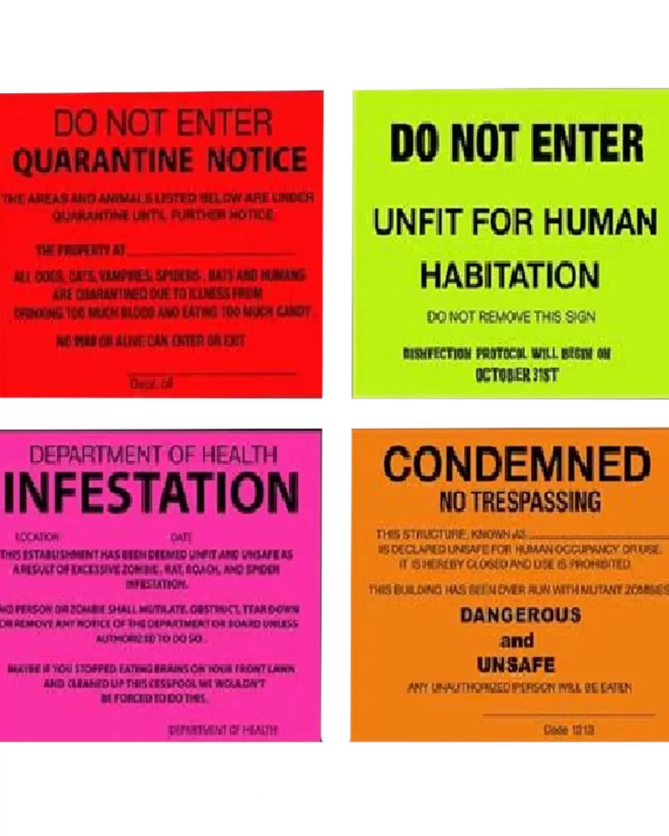 Fun World Condemned Signs Pack Of 4> Zombie Apocolypse