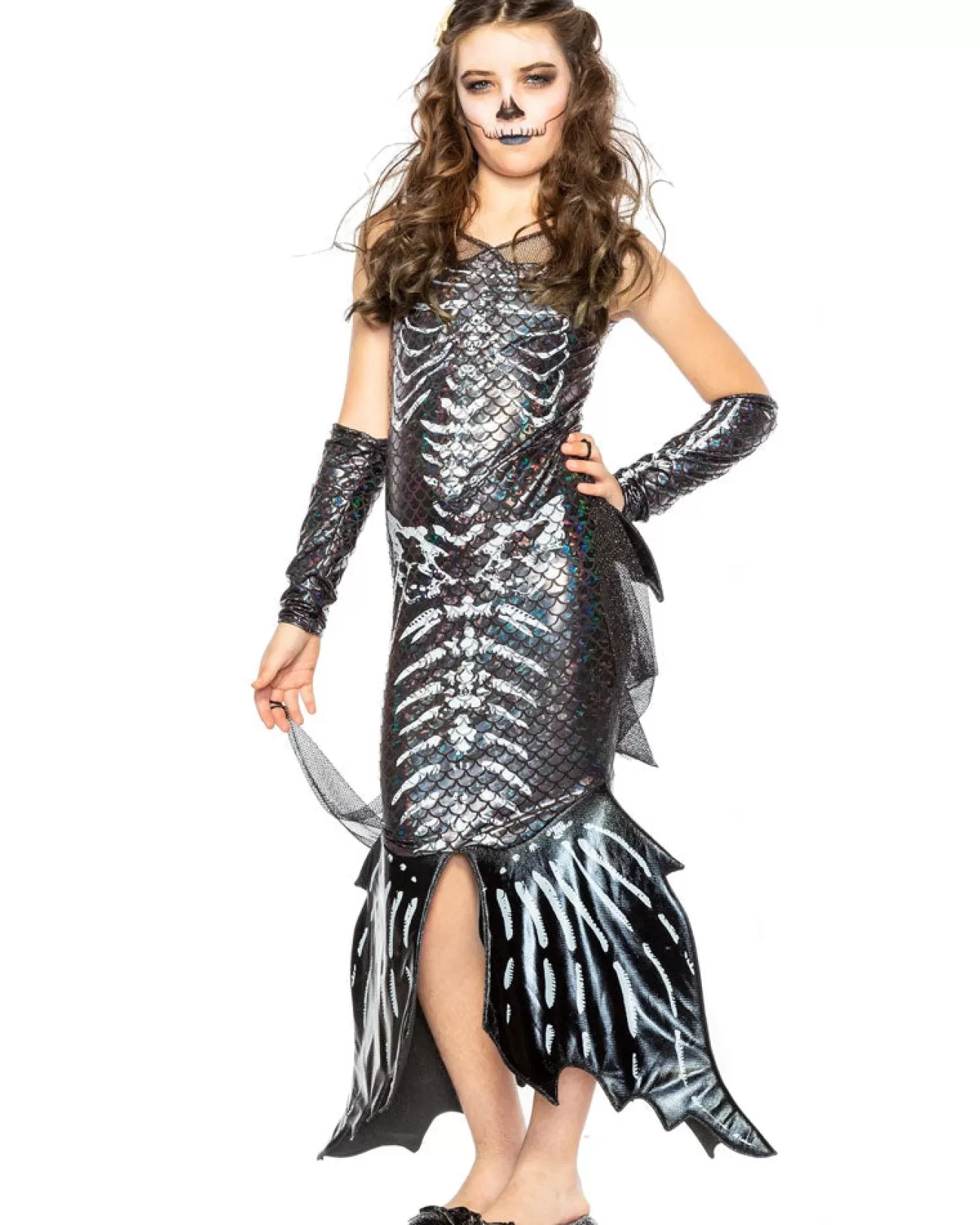 Seeing Red Dark Skeleton Mermaid Deluxe Girls Costume>Kids Kids Costumes