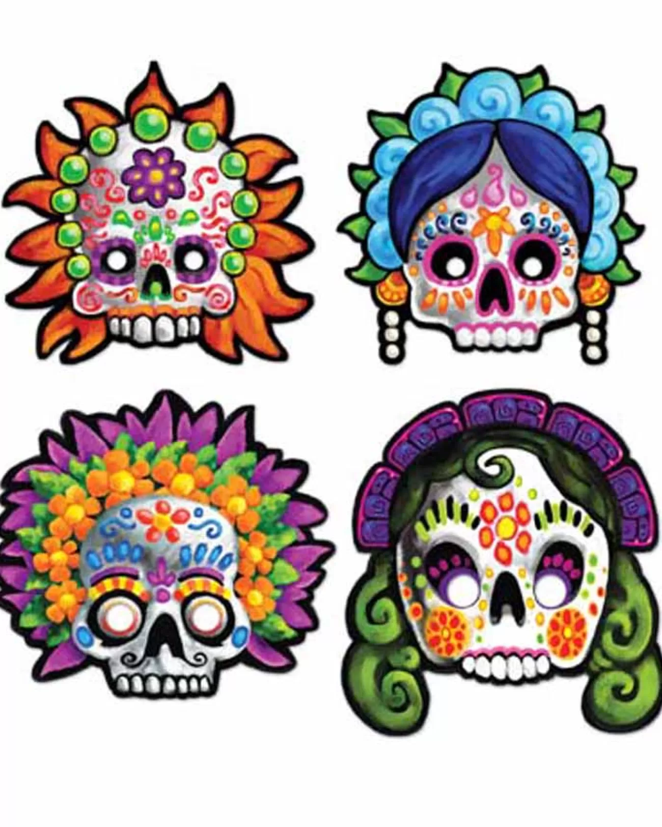 Beistle Day Of The Dead Masks Pack Of 4> Day Of The Dead