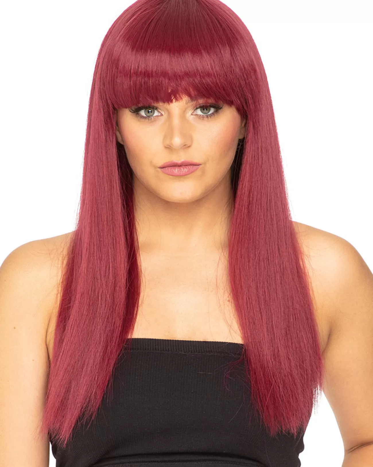 * Fashion Deluxe Bordeaux Red Long Wig> Halloween Wigs