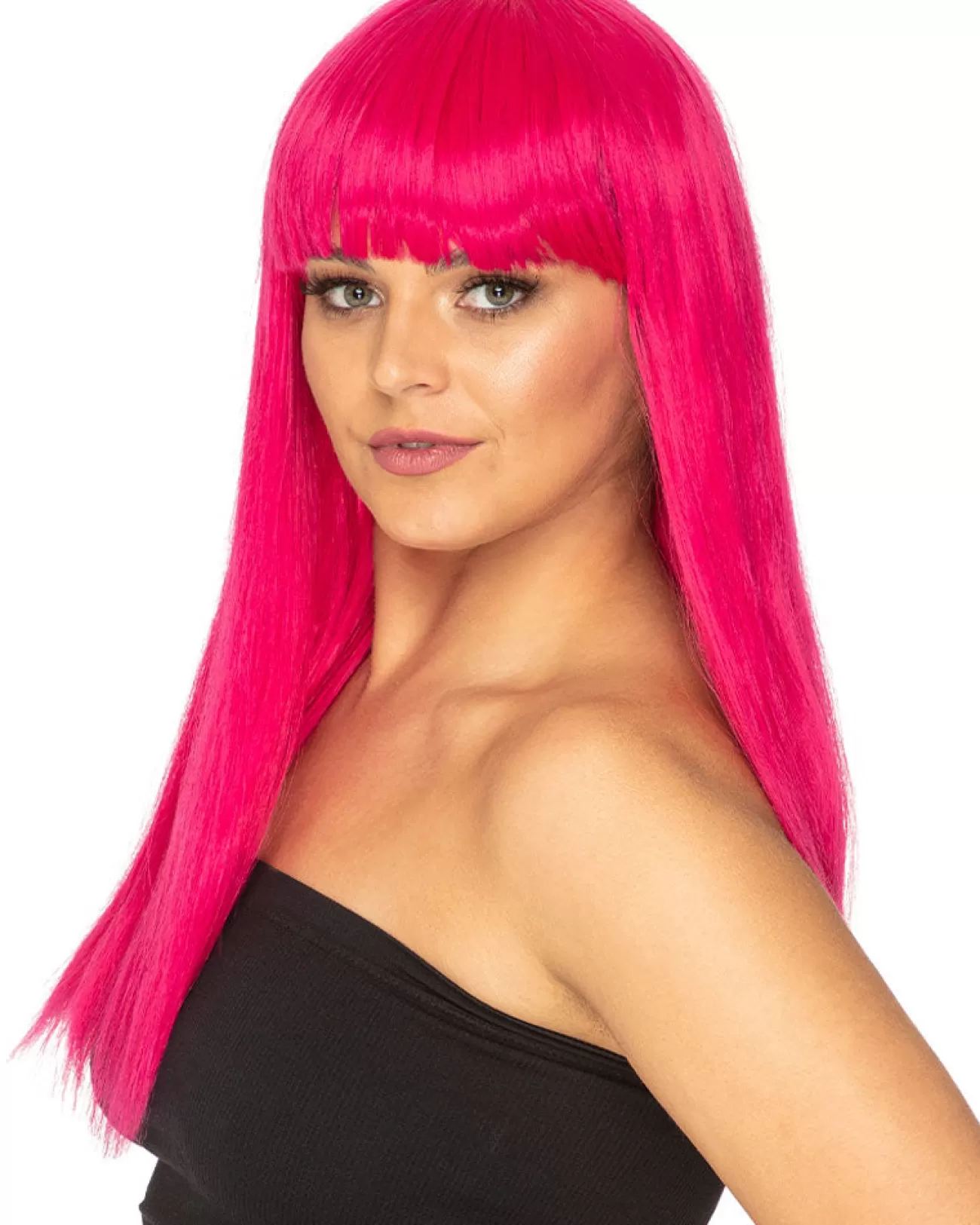 * Fashion Deluxe Fuschia Pink Long Wig> Halloween Wigs