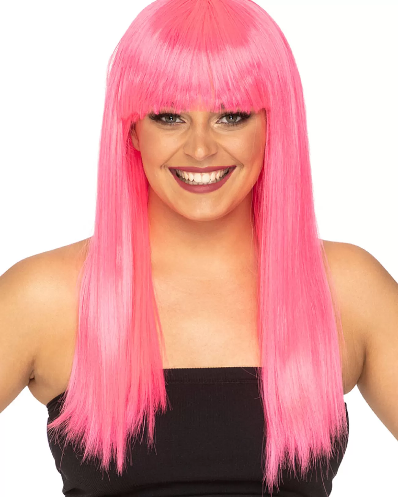 * Fashion Deluxe Neon Pink Long Wig> Halloween Wigs