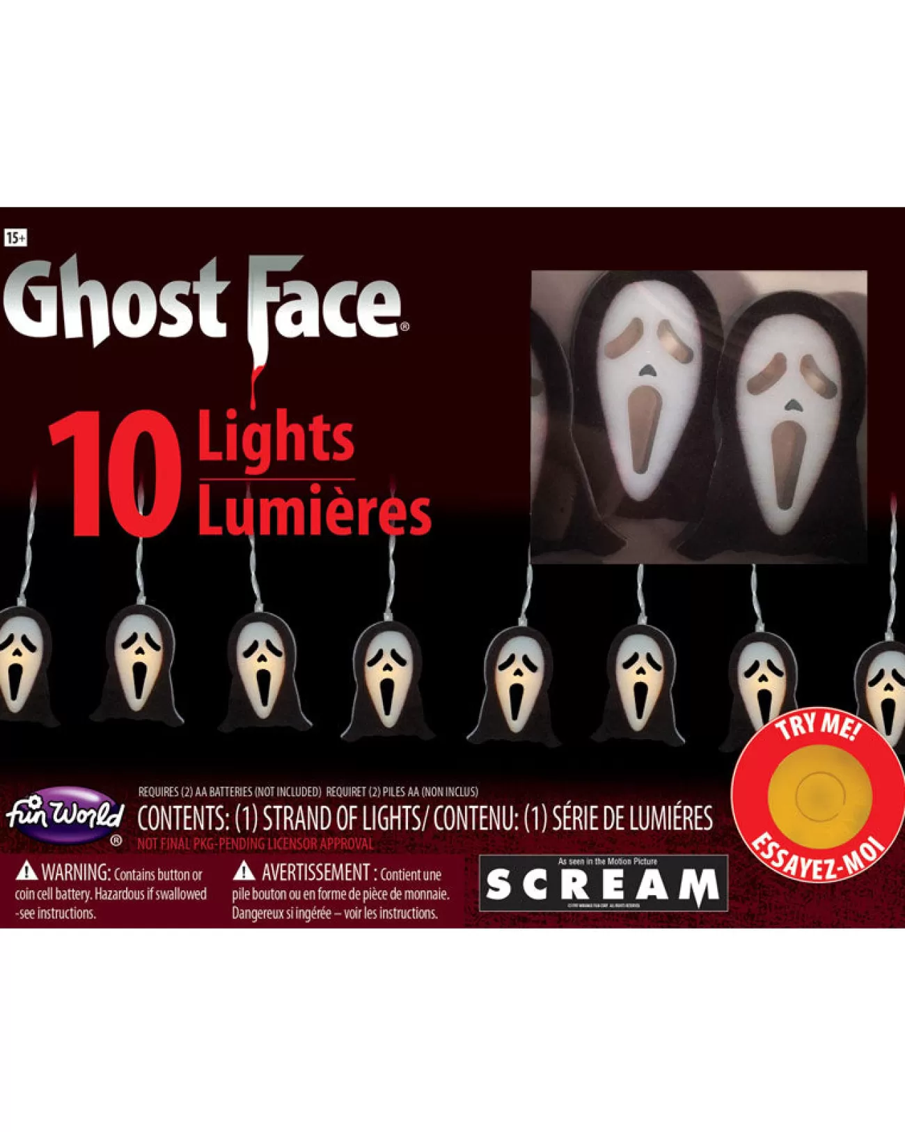 Fun World Ghost Face 10 String Lights> Ghosts &Amp; Reapers