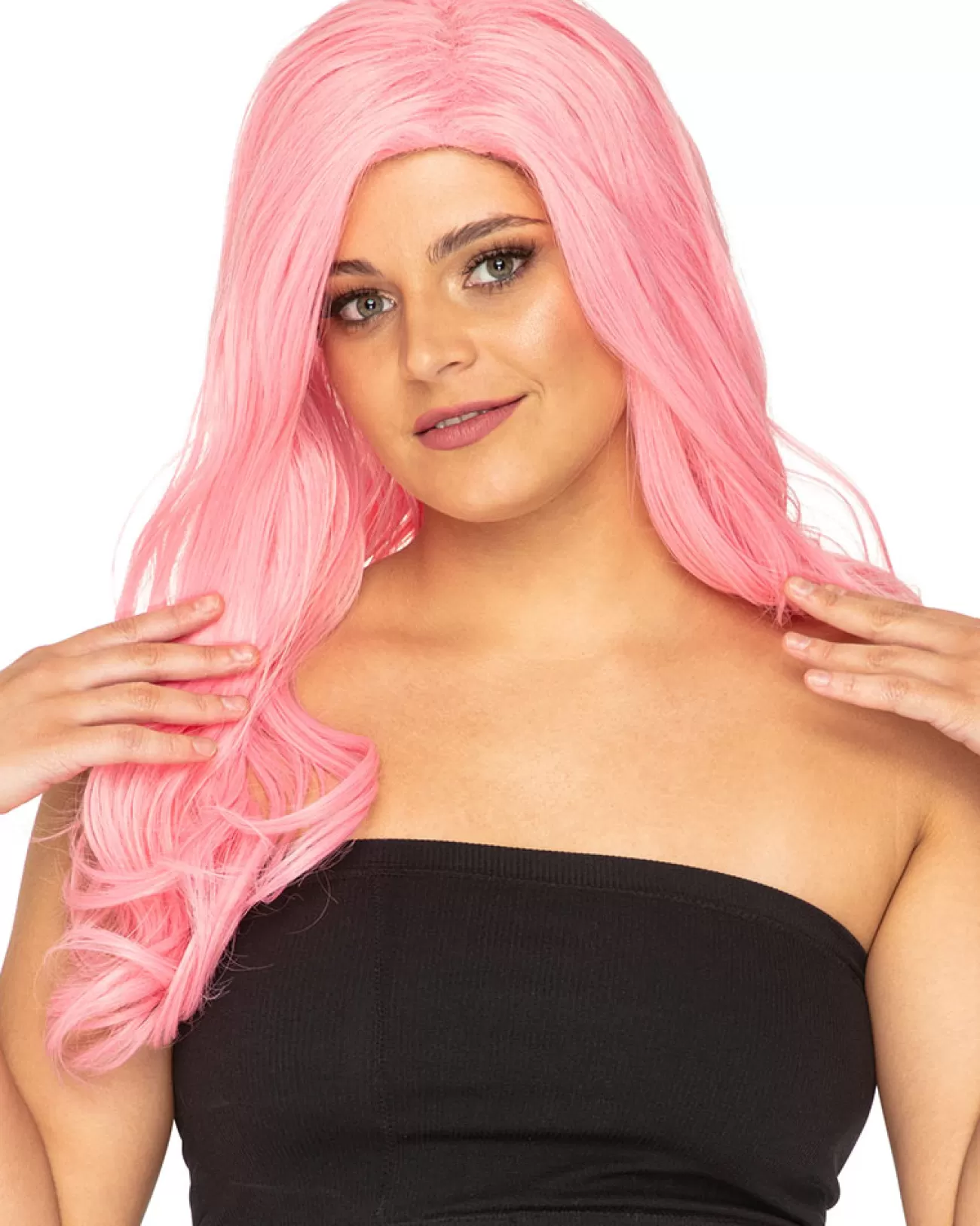 * Glamour Deluxe Musk Stick Pink Long Wavy Wig> Halloween Wigs