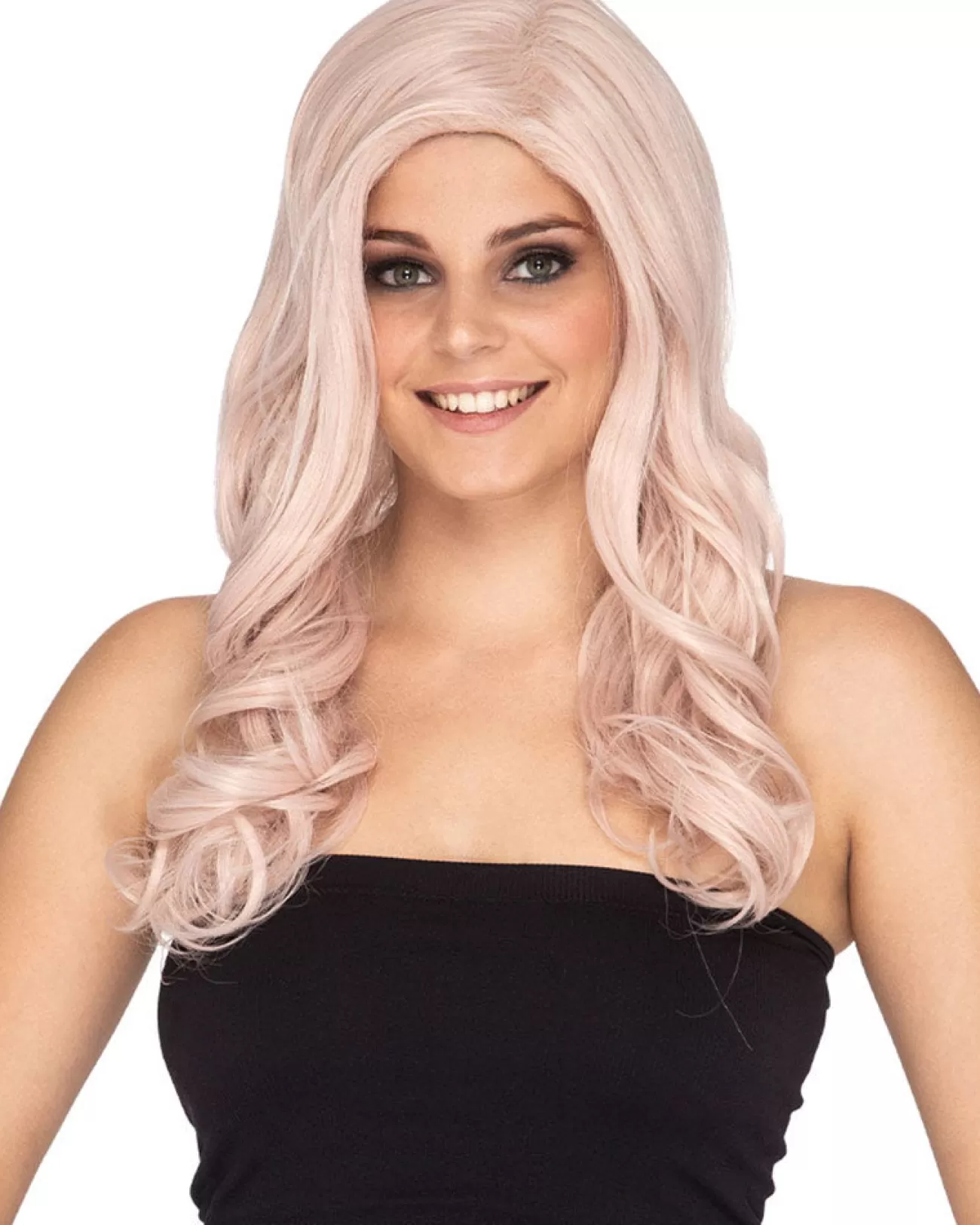 * Glamour Deluxe Platinum Pink Long Wavy Wig> Halloween Wigs