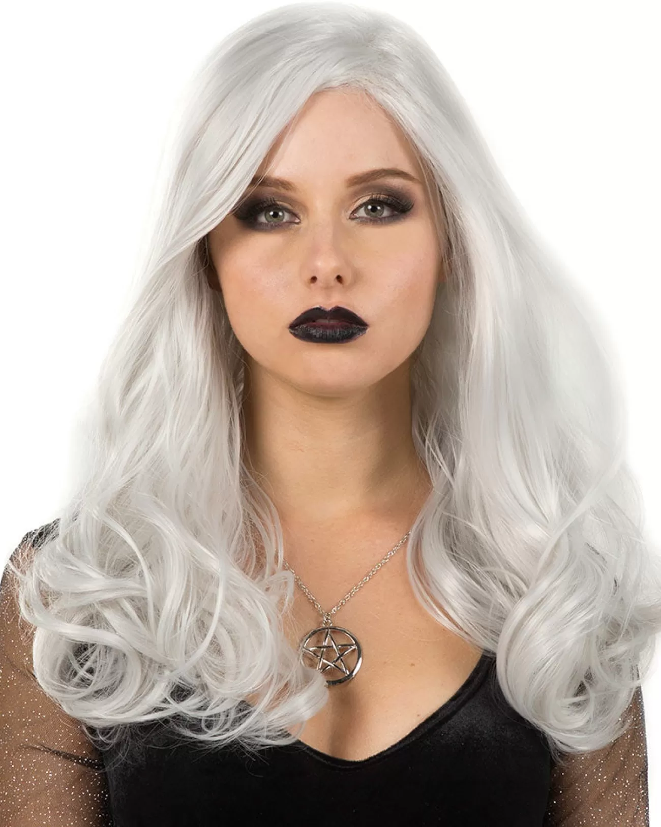 * Glamour Deluxe Silver Long Wavy Wig> Halloween Accessories