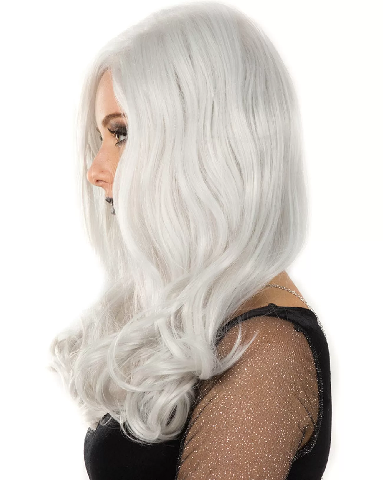 * Glamour Deluxe Silver Long Wavy Wig> Halloween Accessories