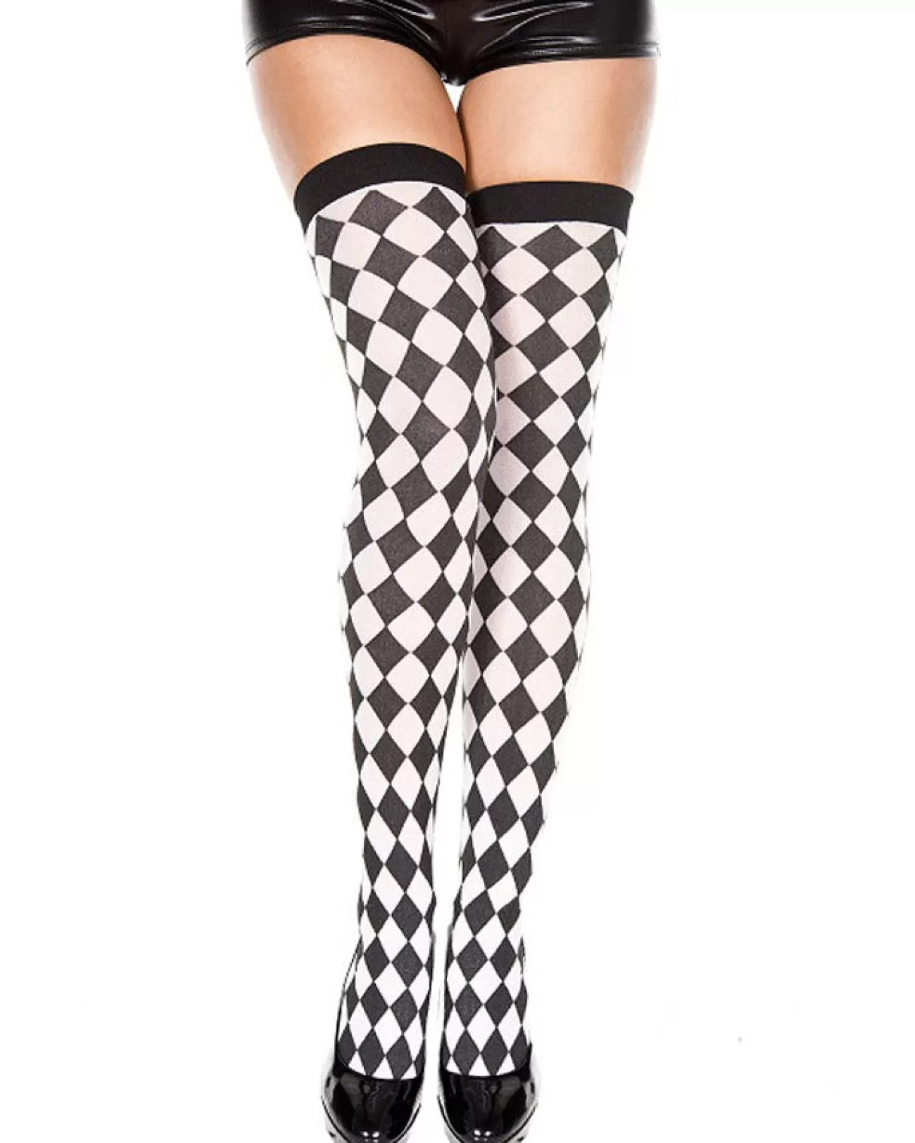 Music Legs Harlequin Checker Print Thigh High Stockings> Halloween Hosiery