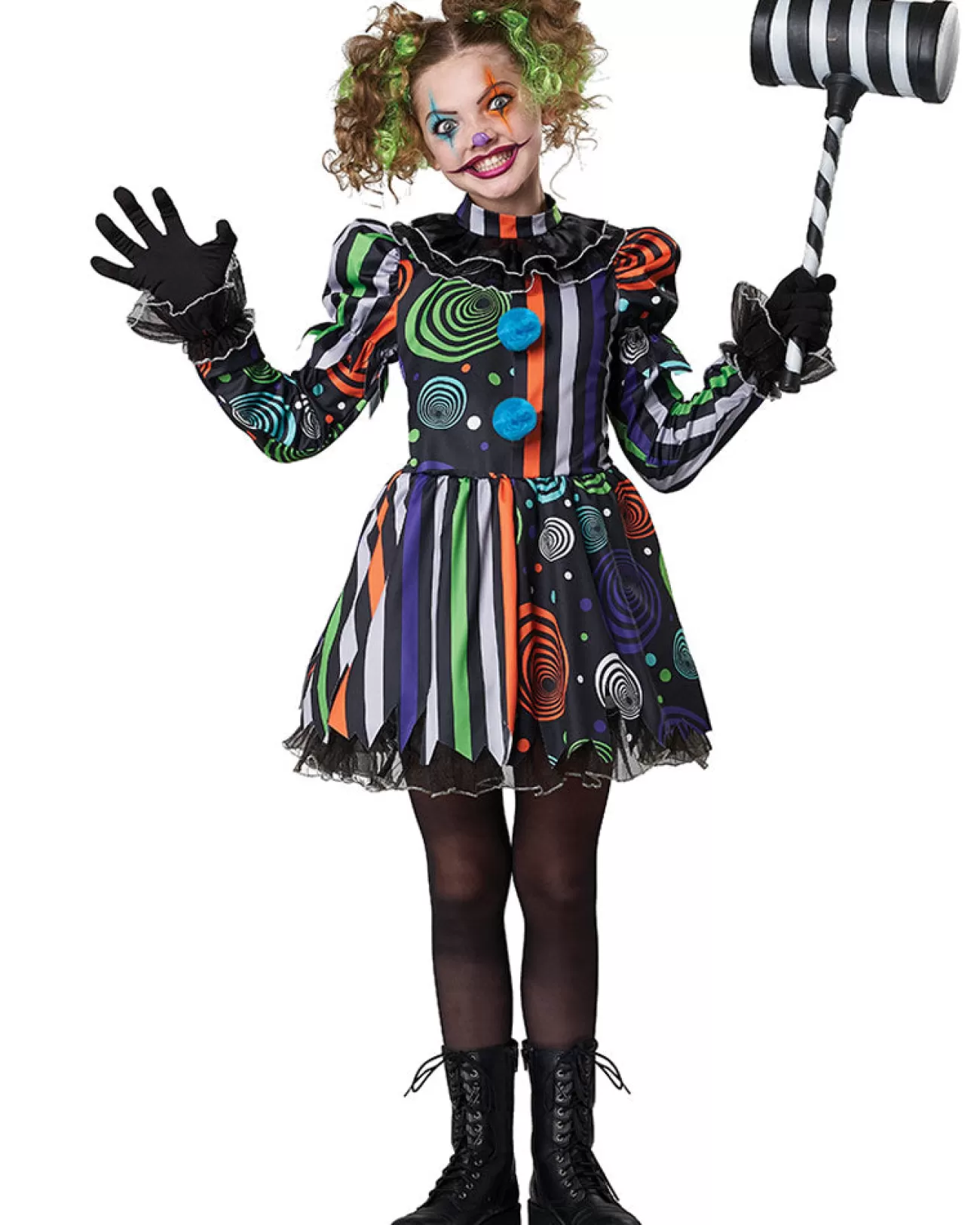 California Costumes Neon Nightmare Clown Deluxe Girls Costume>Kids Kids Costumes