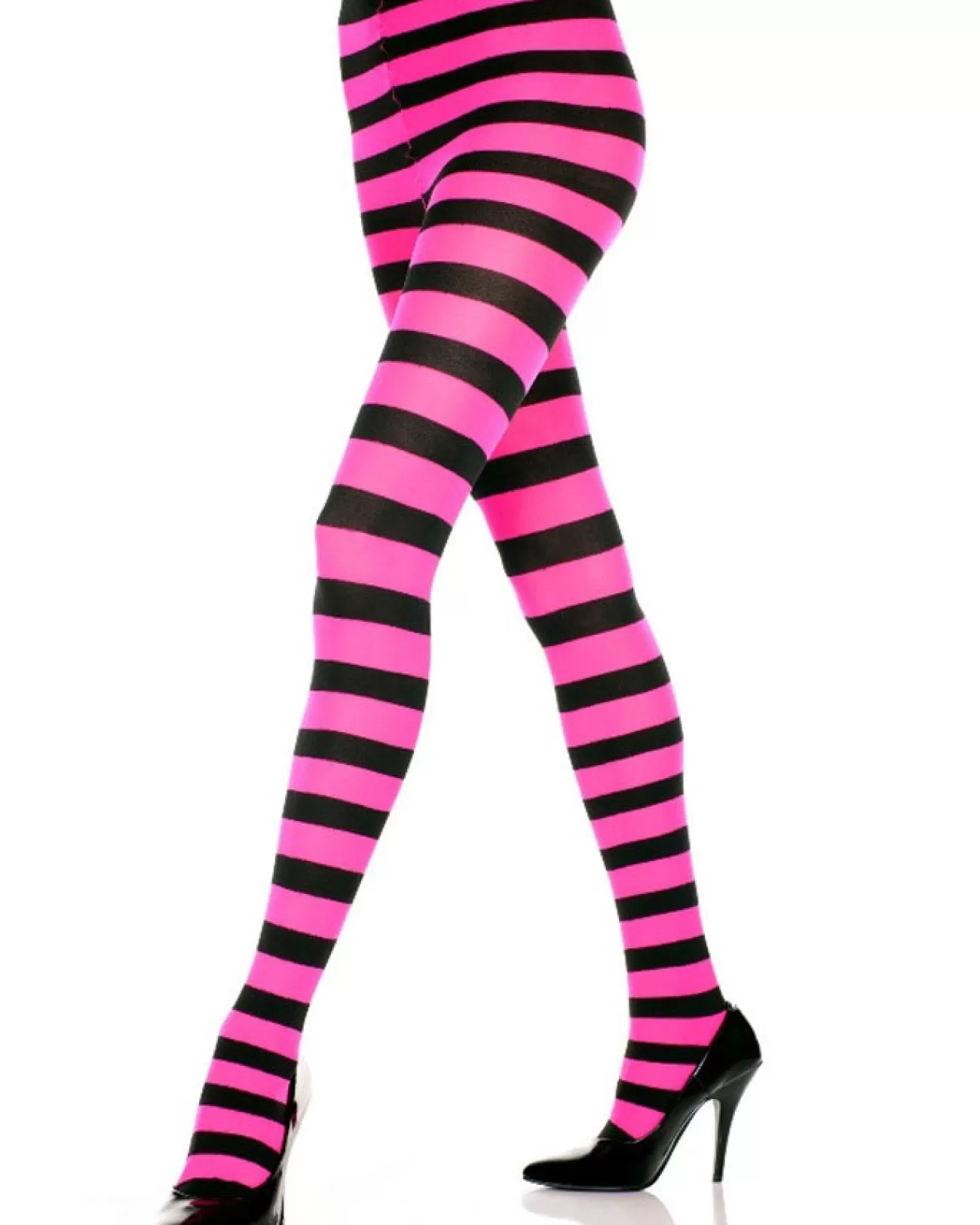 Leg Avenue Neon Pink And Black Striped Tights> Halloween Accessories