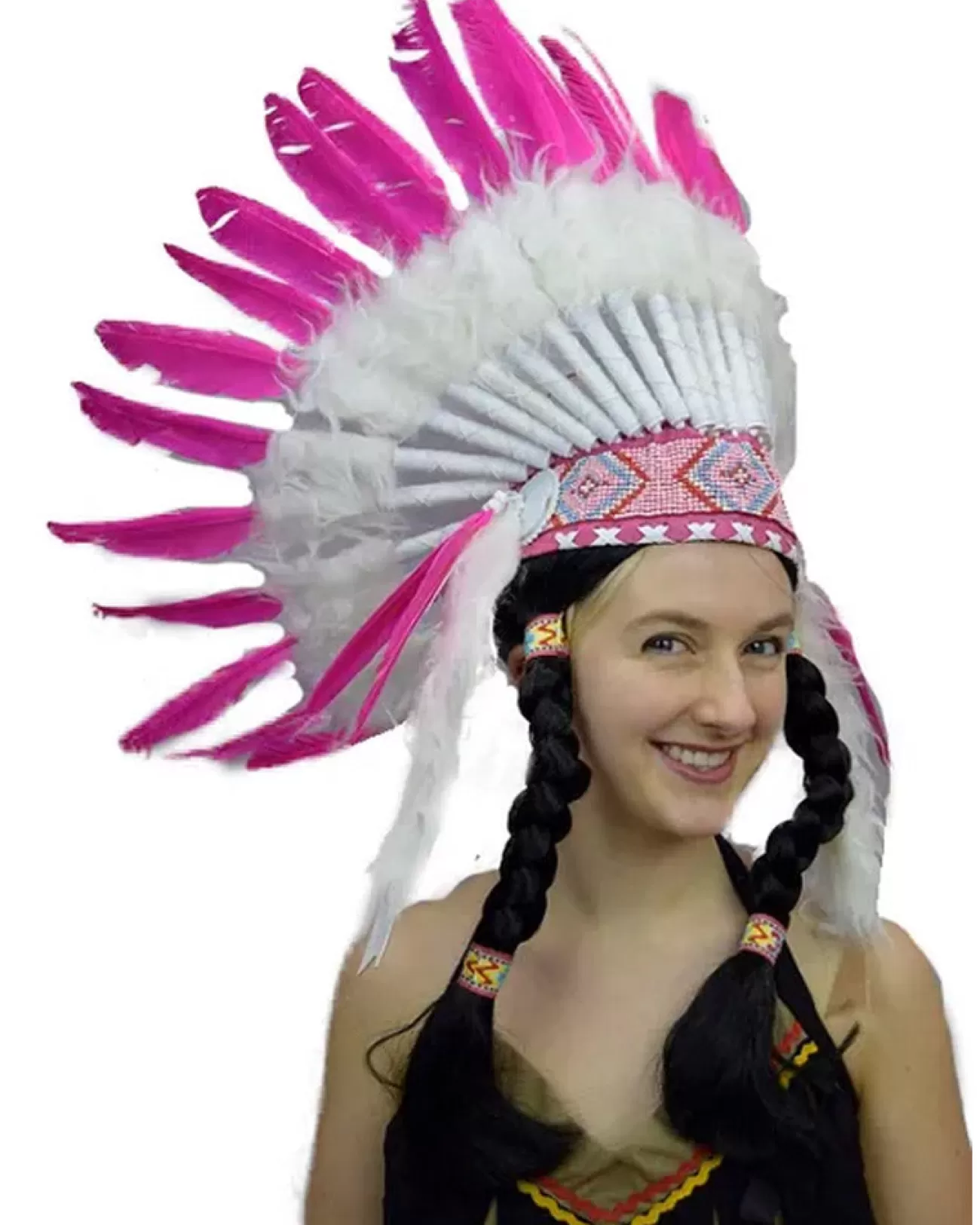 Interalia Pink And White Feather Native American Headdress> Halloween Hats