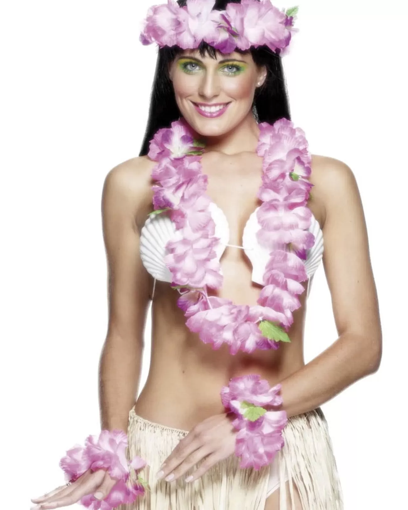 Smiffys Pink Hawaiian Lei Headband And Wristbands Set> Halloween Hats