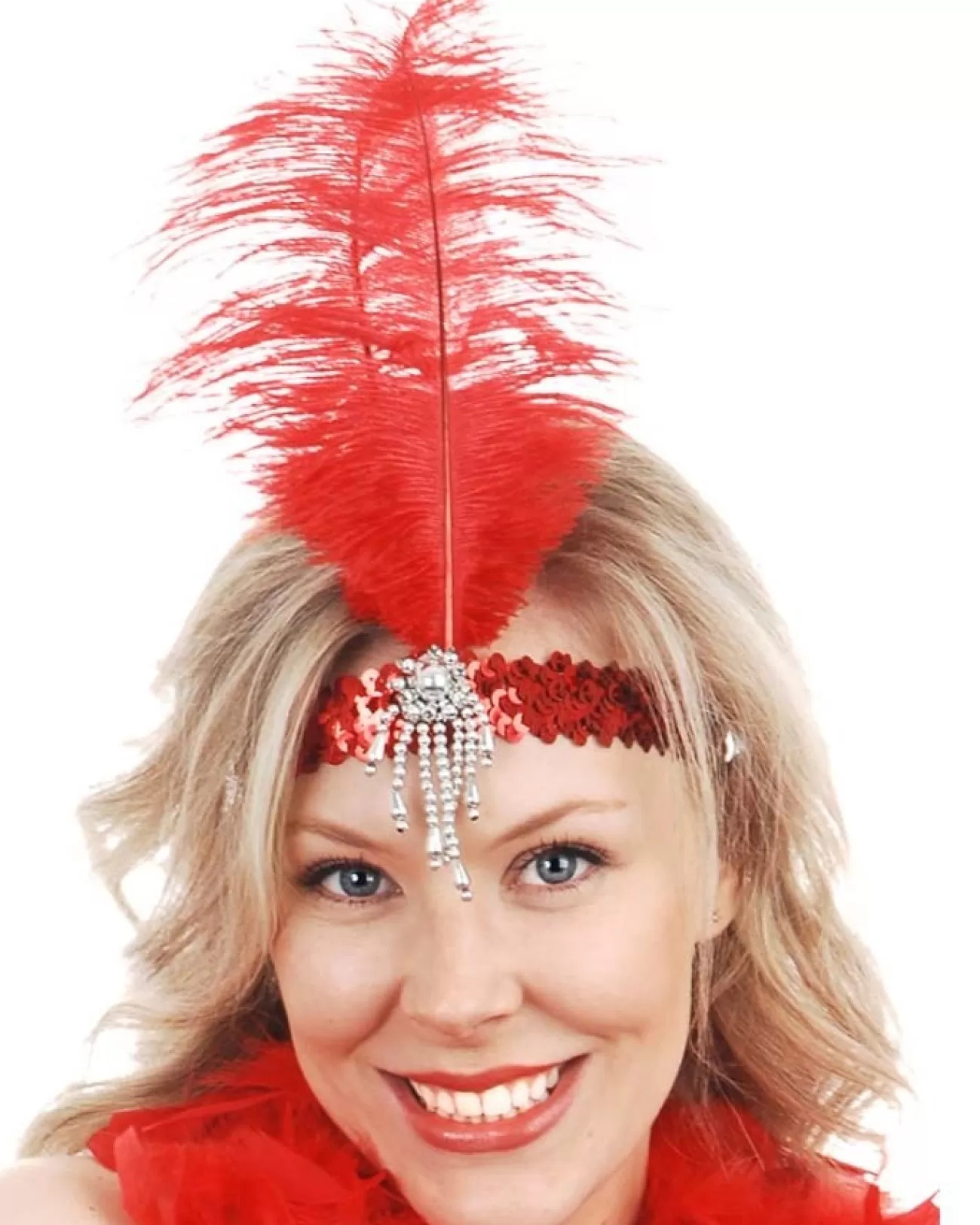 Tomfoolery Red Sequin Headband With Feather> Halloween Hats