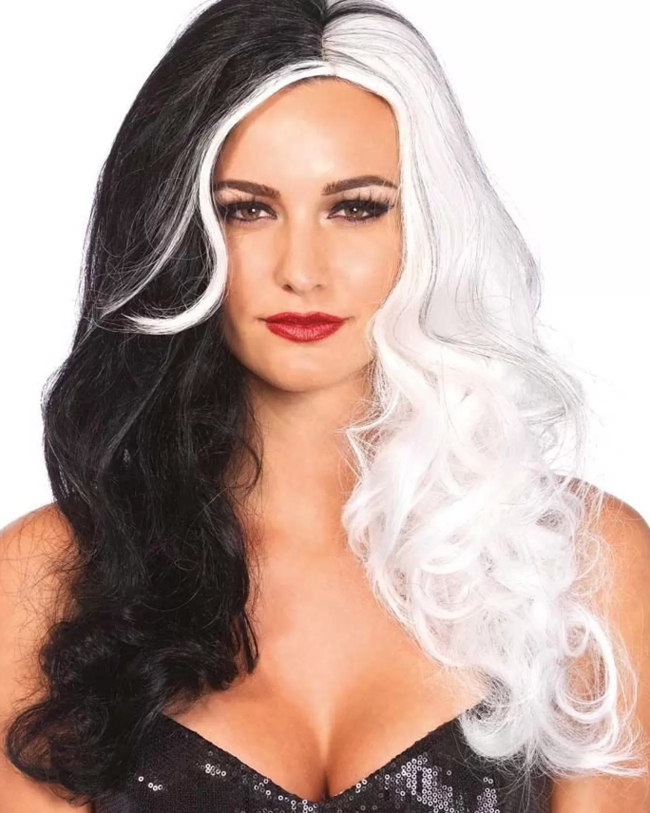 Leg Avenue Villain Long Wavy Black And White Wig> Halloween Accessories