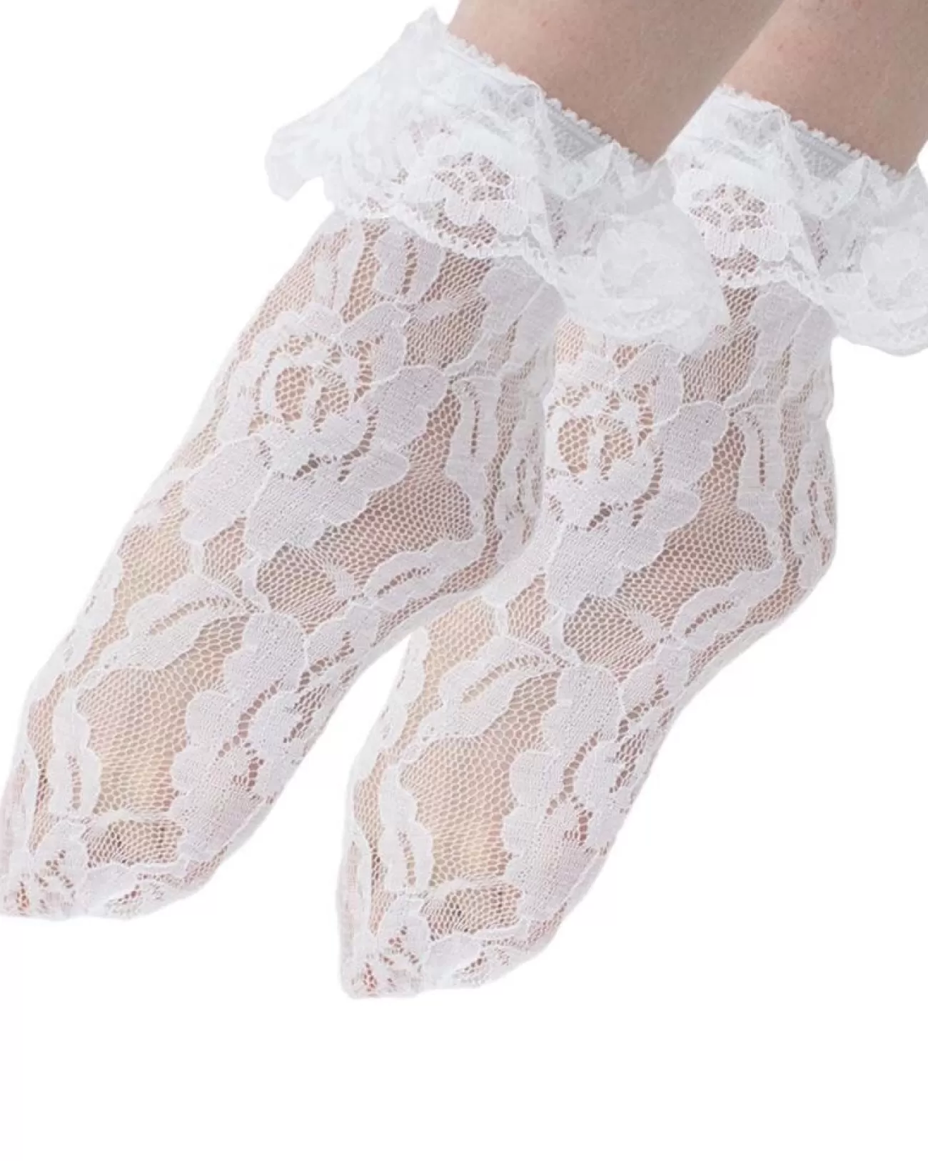 Leg Avenue White Lace Ankle Socks With White Ruffle> Halloween Hosiery